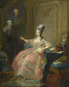 unknow artist Portrait of Marie Josephine of Savoy Countess of Provence pointing to a bust of her husband overlooked by a portrait of her father oil painting on canvas